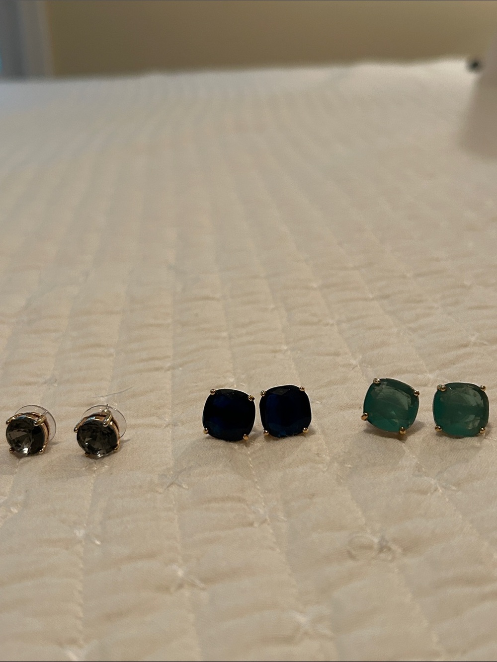 kate spade bundle navy, teal, and gray stud earring trio
